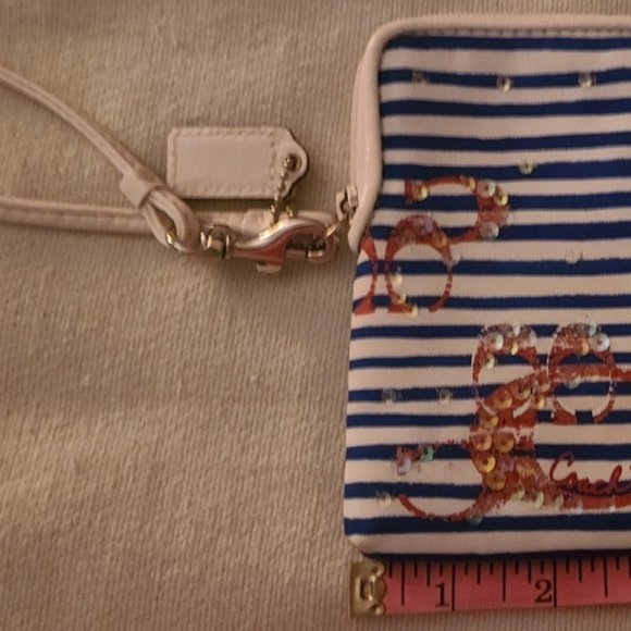 Coach Nautical (Blue & White Striped) Colored Wristlet with Sequins - Picture 5 of 6